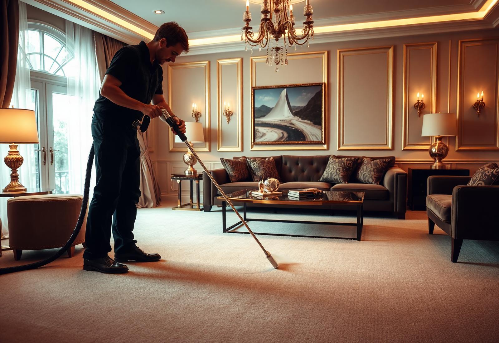 Professional carpet cleaning in a luxury living room